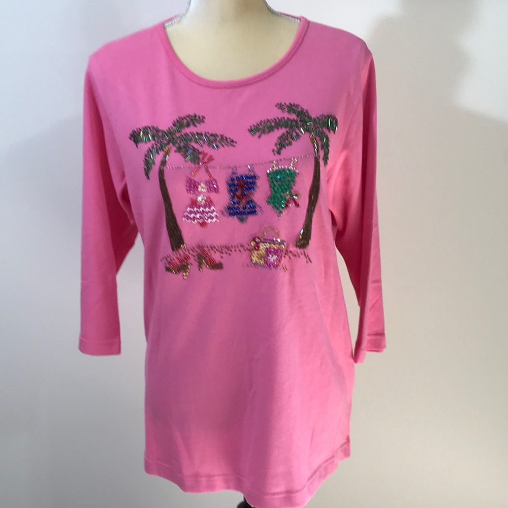 Quacker Factory Sequined Summer Scene Top